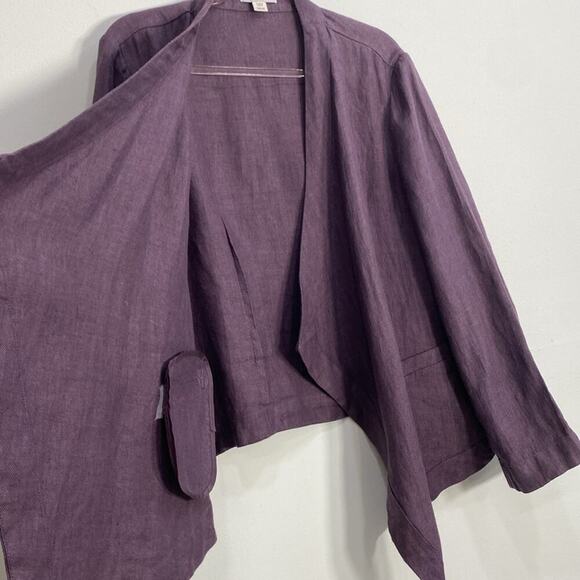 Coldwater Creek Linen Cardigan Open Front Waterfall Women's Large Purple - Picture 7 of 12